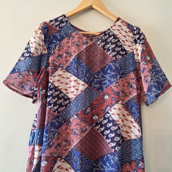 Melloday Patchwork Boho Hippie Casual Mini Dress Size Large - Picture 5 of 12